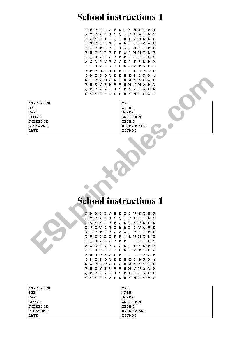 SCHOOL INSTRUCTIONS worksheet
