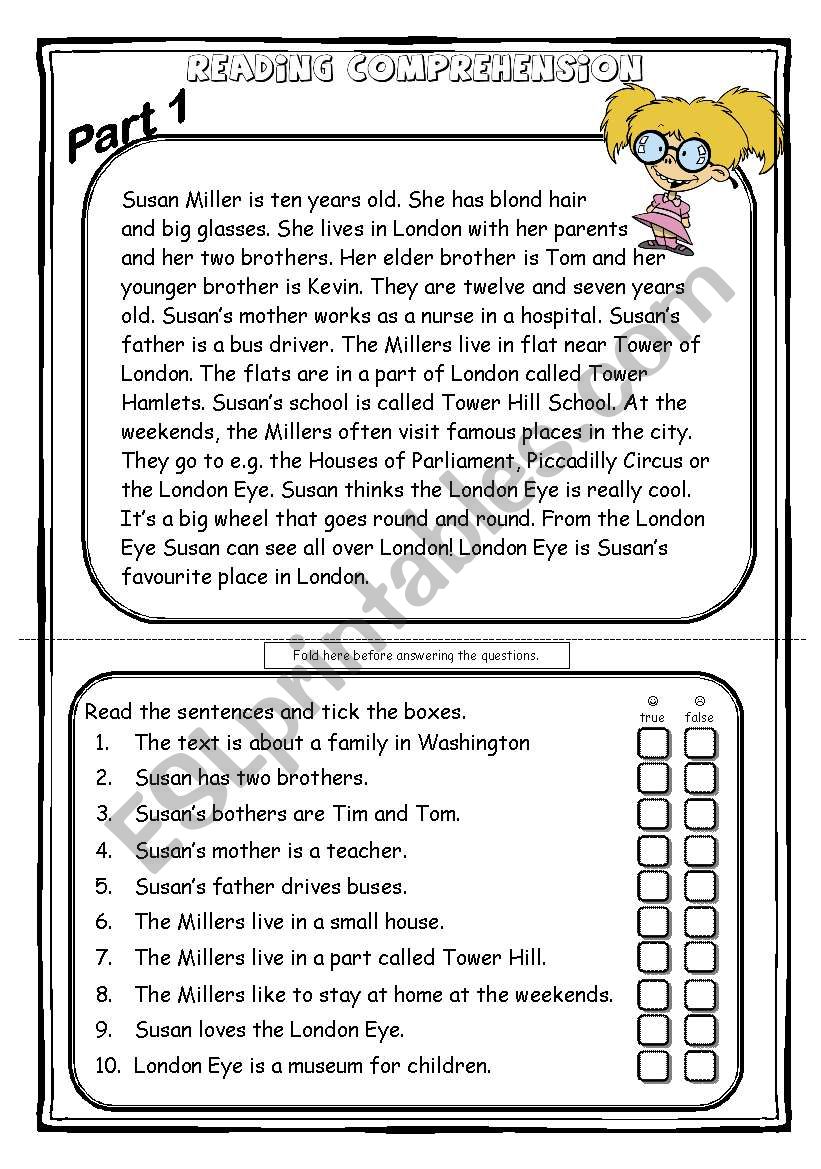 Susan Miller - Reading Comprehension part 1/3 (2 WS+key)