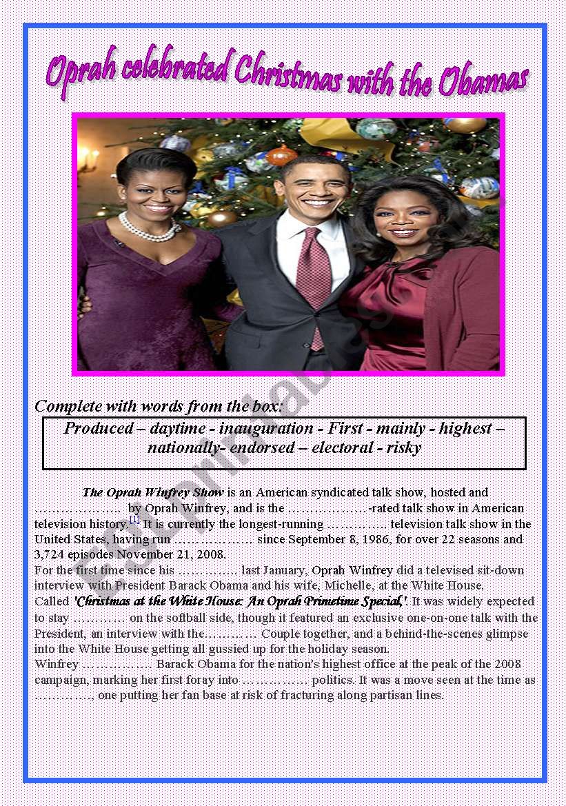 oprah celrbrated Chritmas with the Obamas
