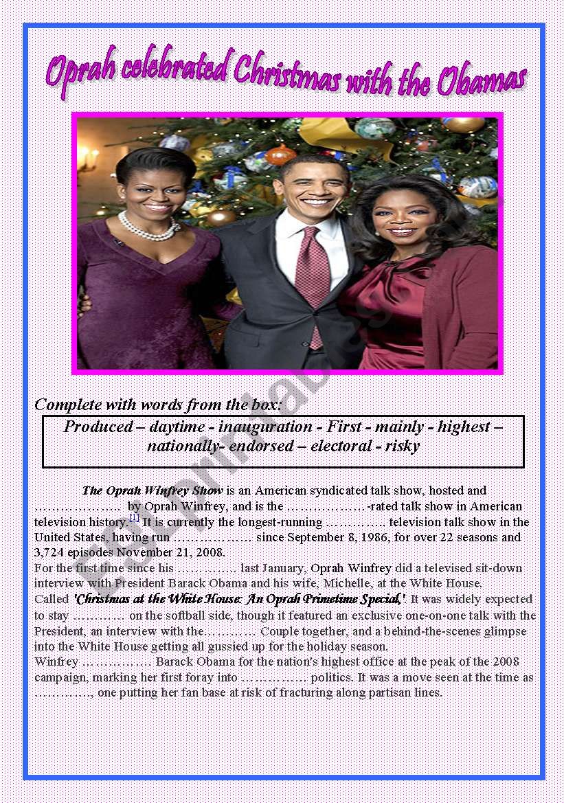oprah celrbrated Chritmas with the Obamas
