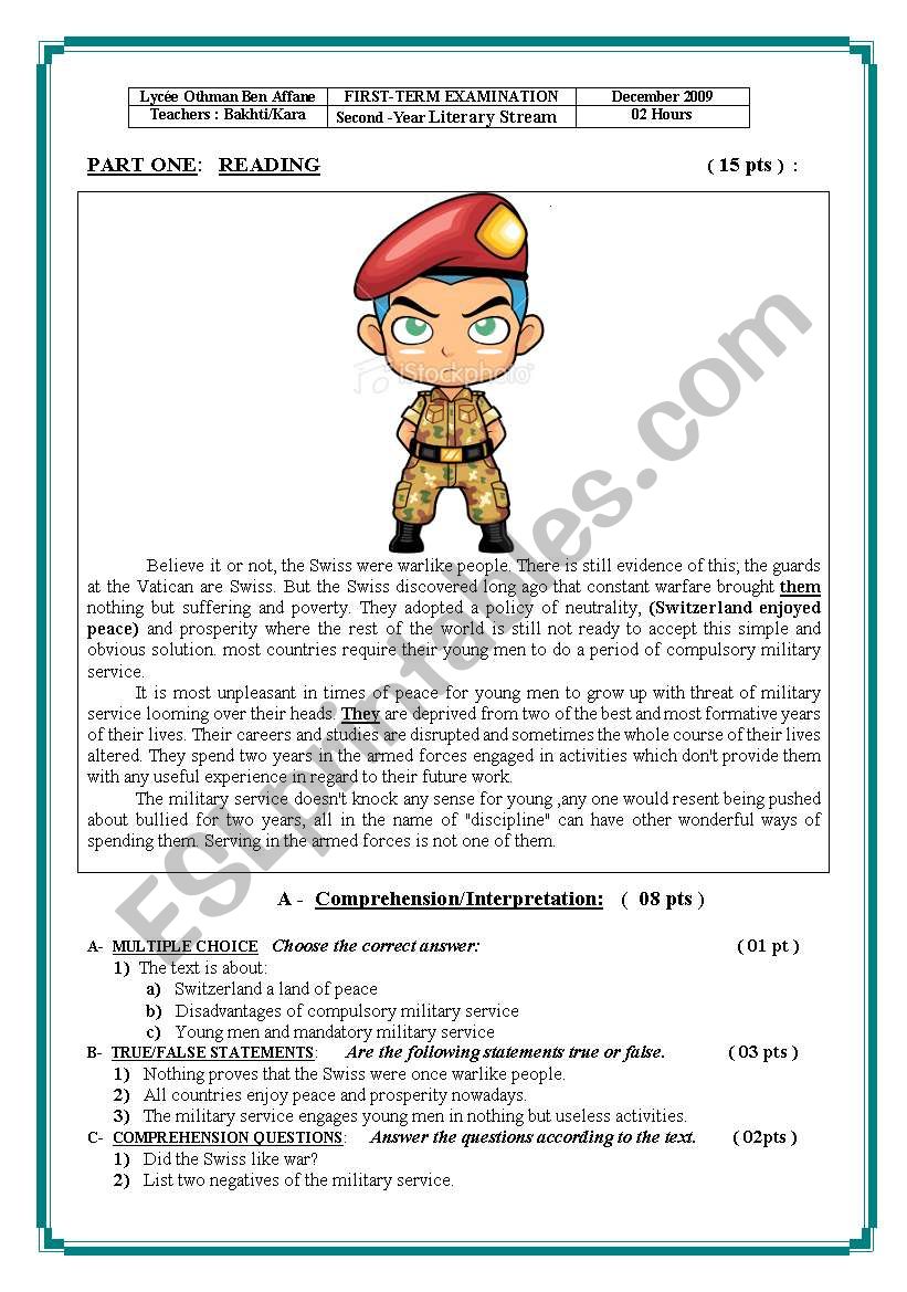 Young soldiers worksheet