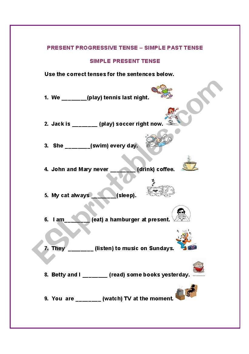 simple past -present progressive- simple present tense exercises