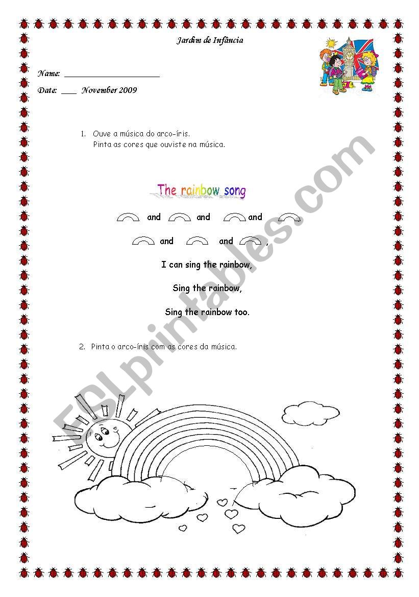 Rainbow colours worksheet