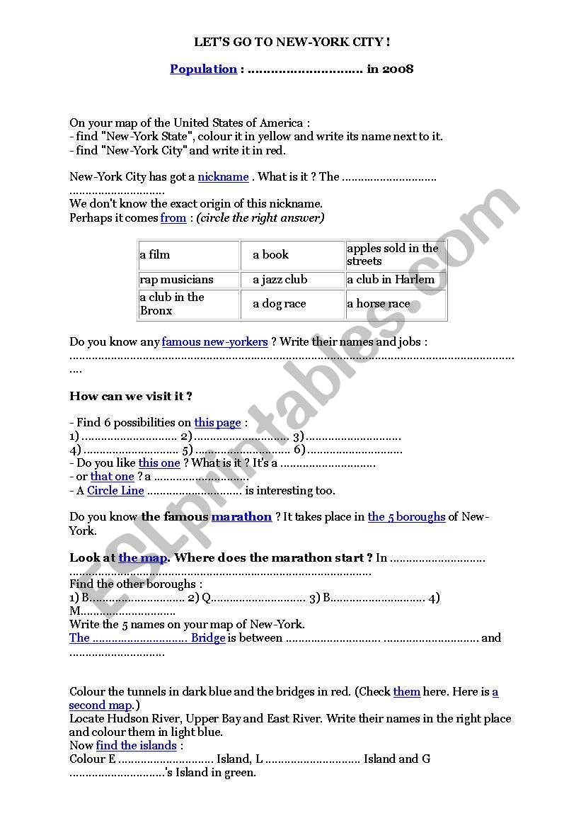 New York webquest worksheet