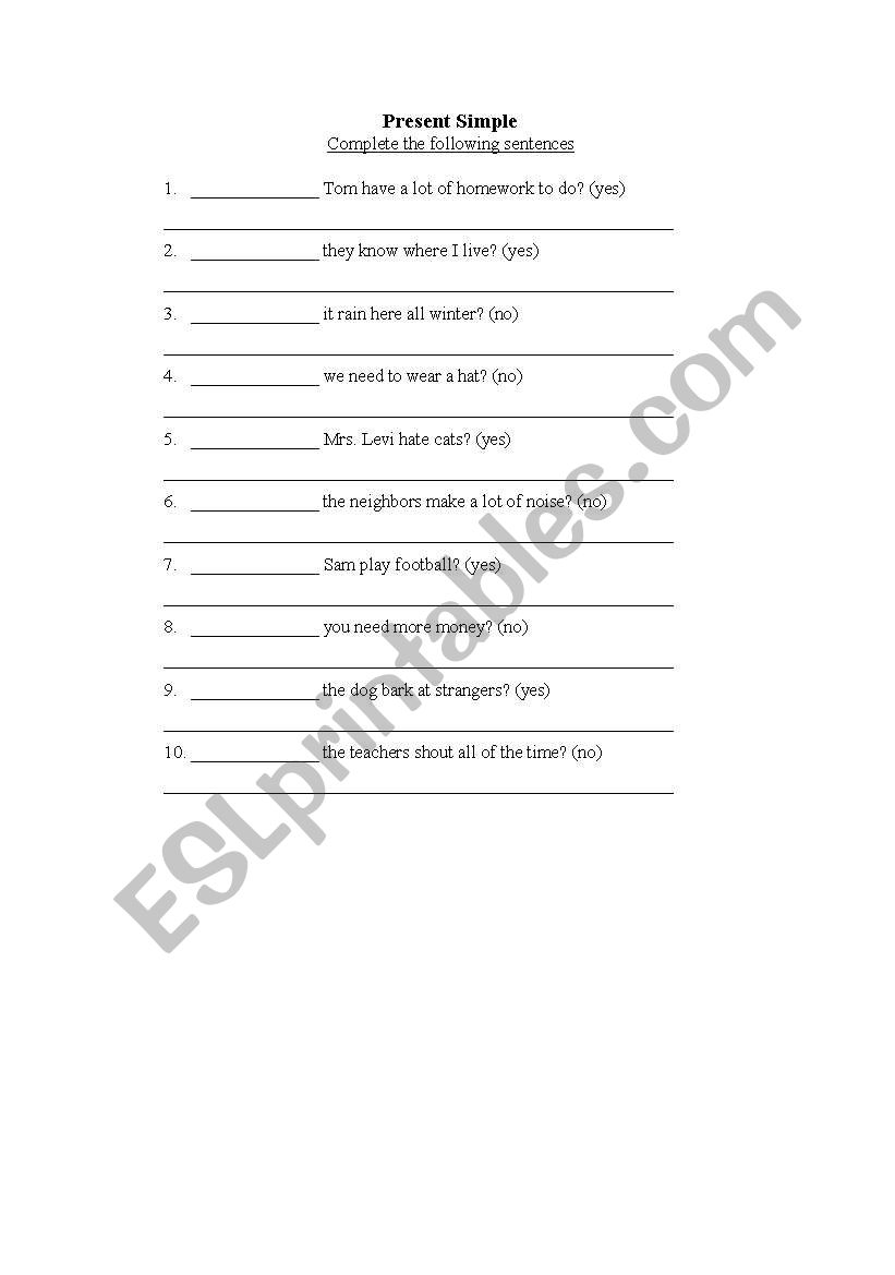 Present Simple tense worksheet