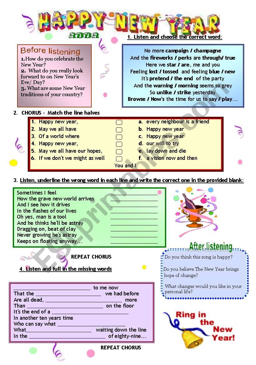 4 Songs about  the New Year  worksheet