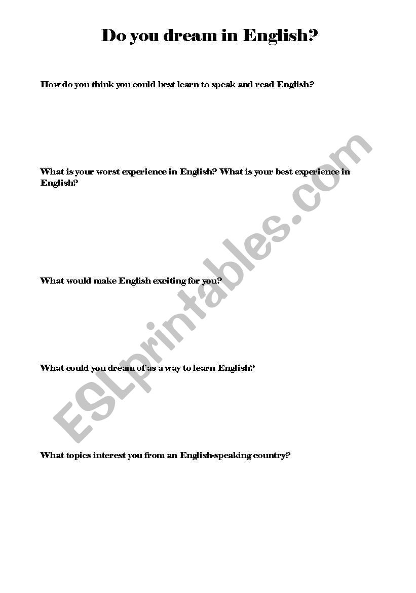 Do you dream in English? worksheet