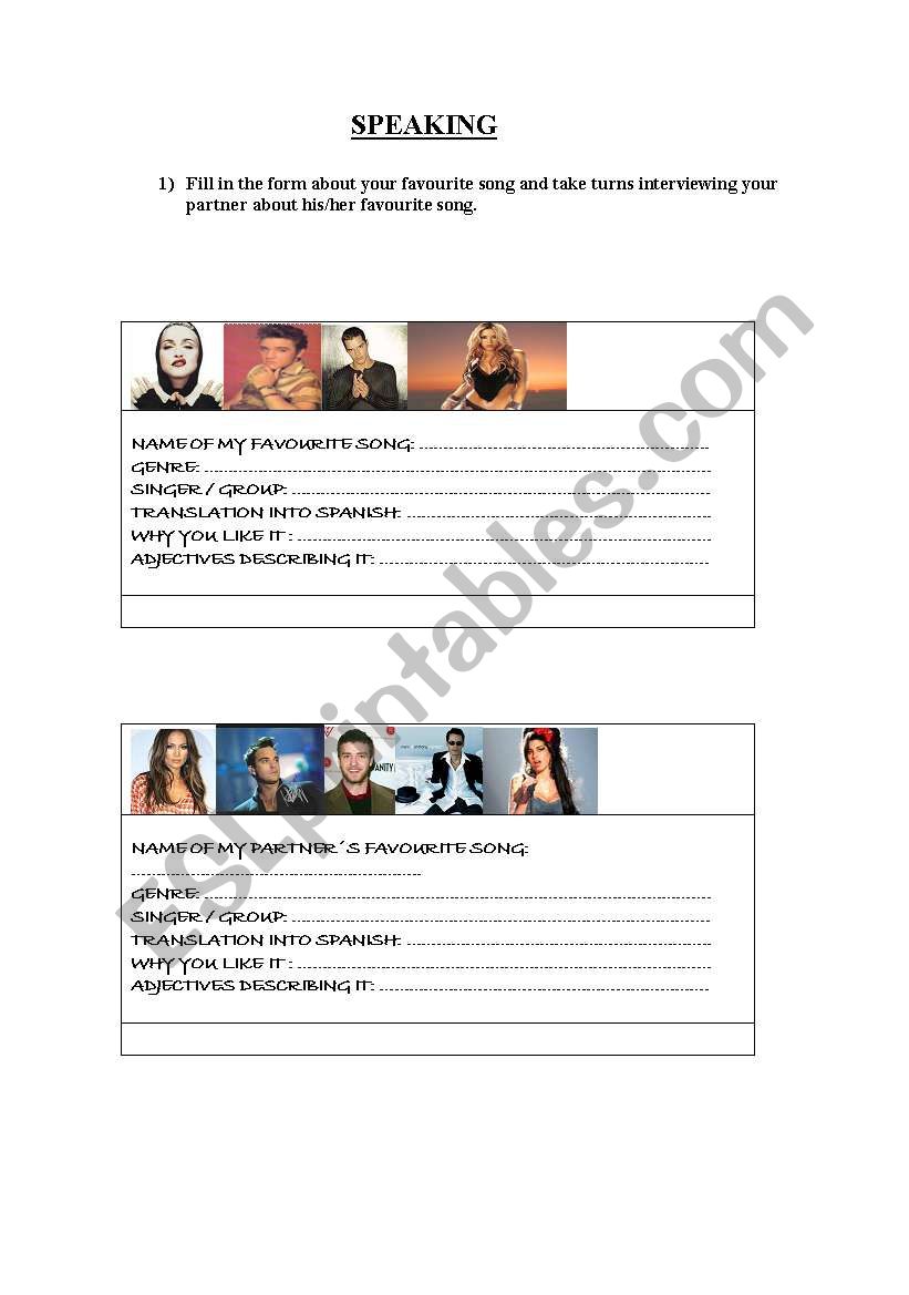 SPEAKING: MUSIC worksheet