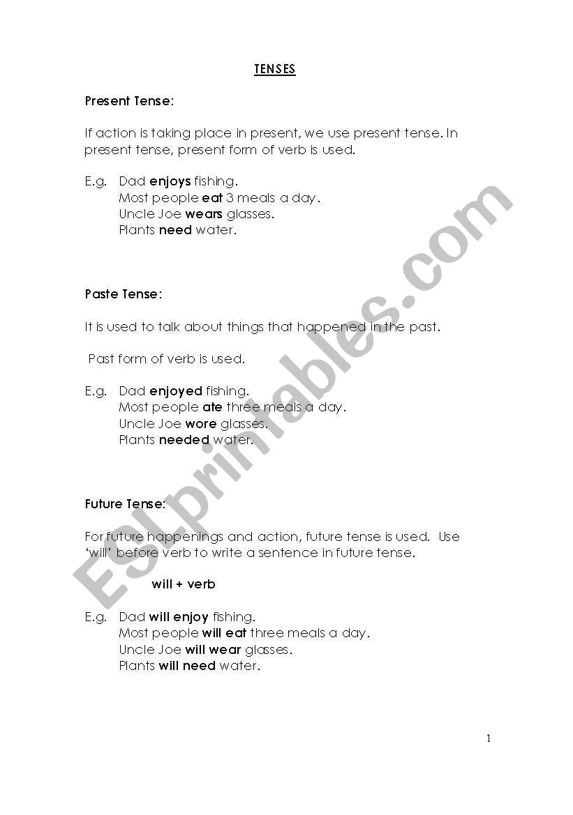 Tenses worksheet