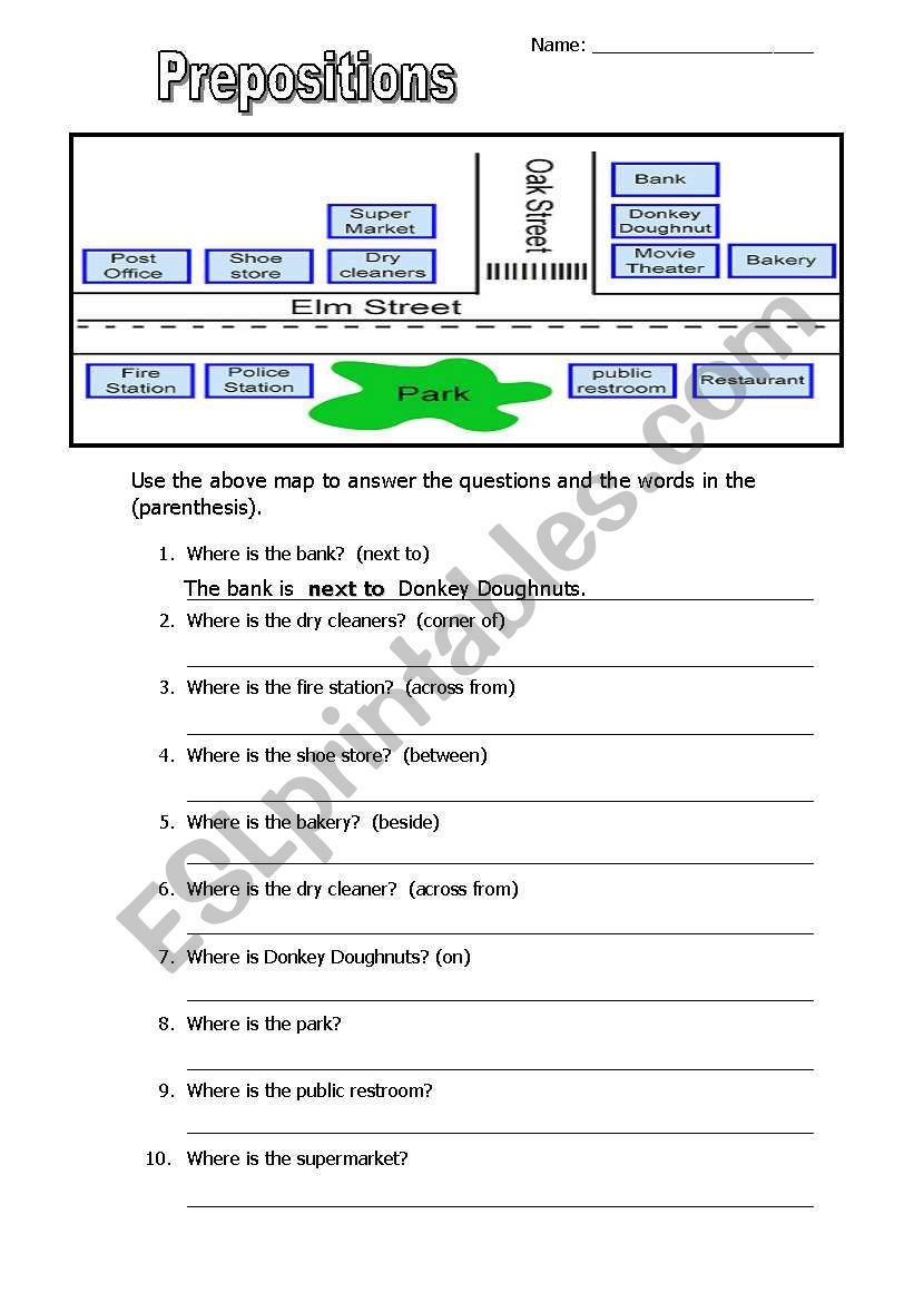 directions with prepositions worksheet