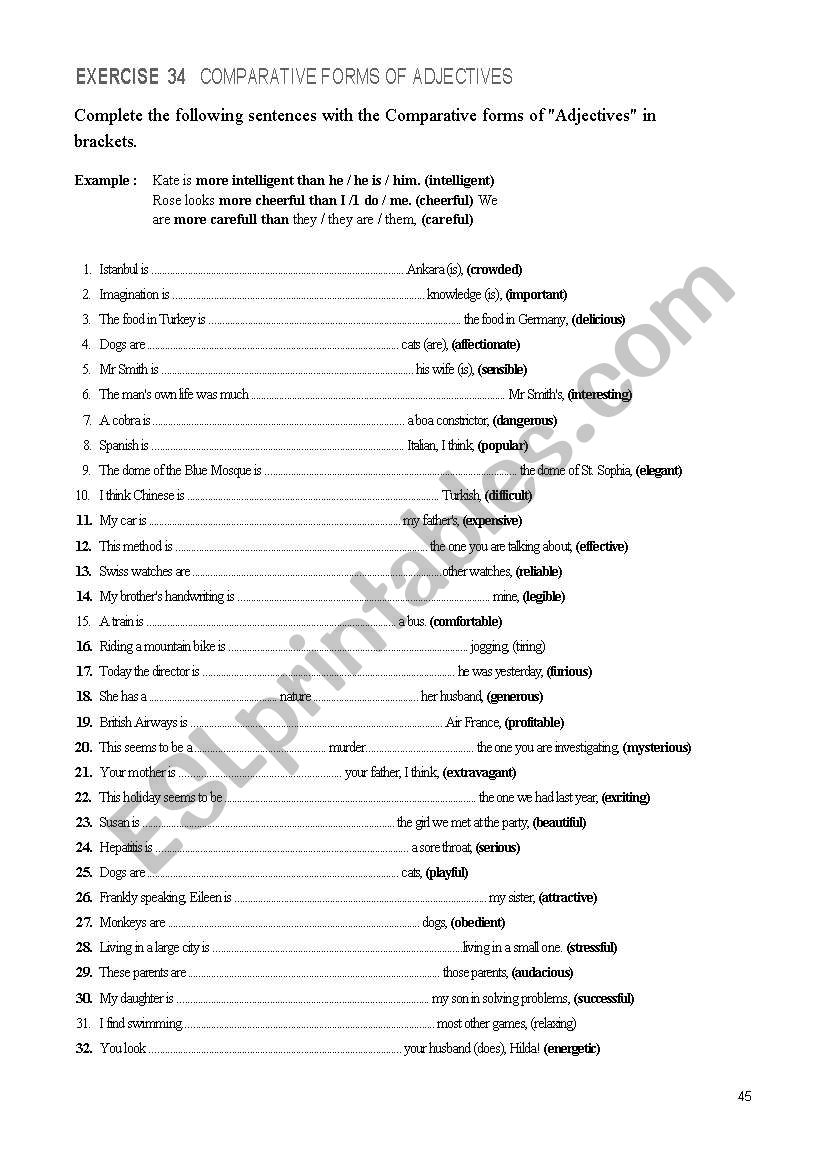 comparative worksheet