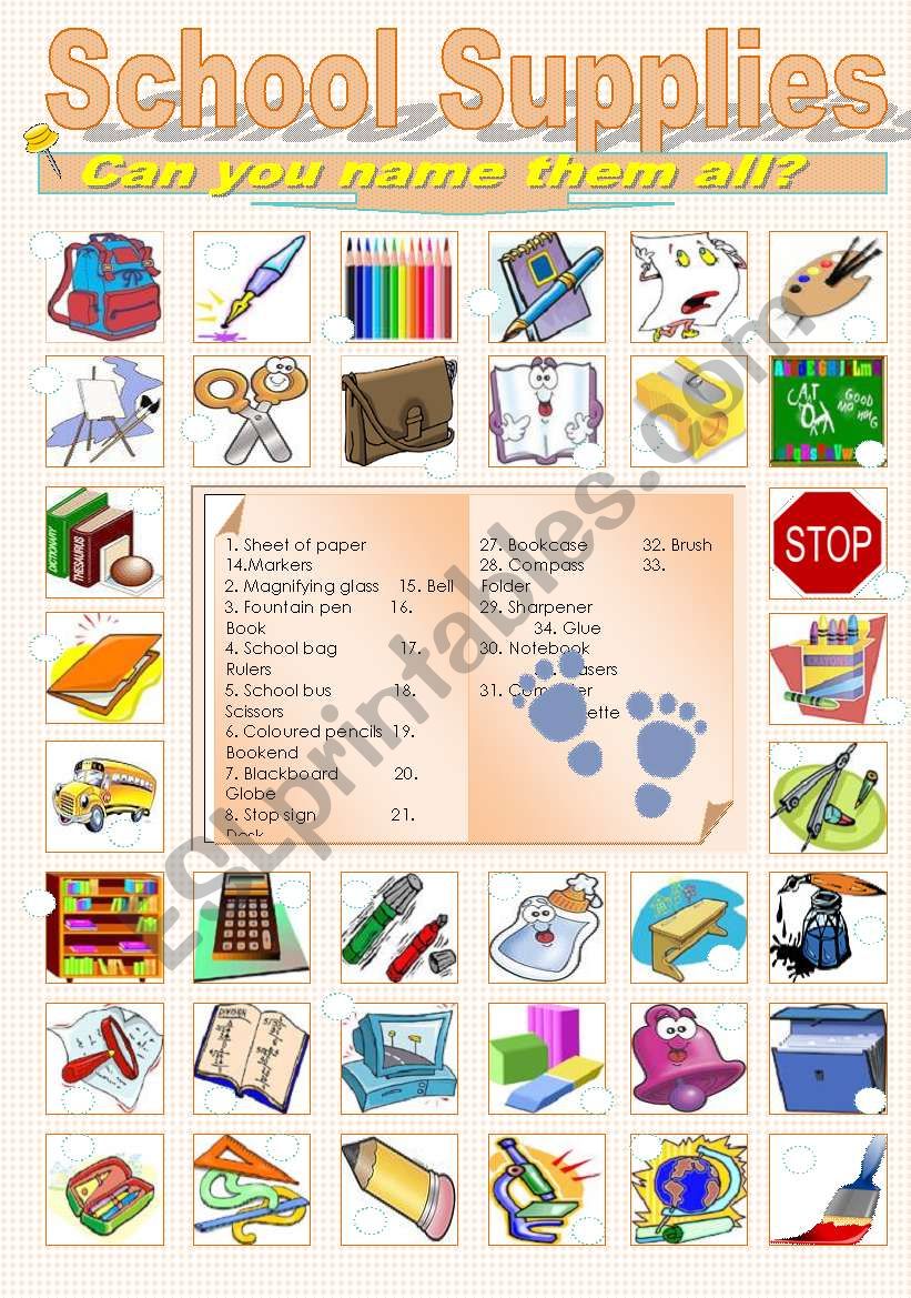 SCHOOL OBJECTS worksheet