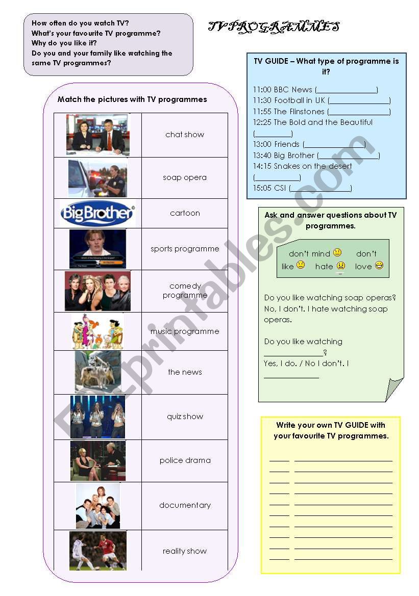 TV PROGRAMMES worksheet