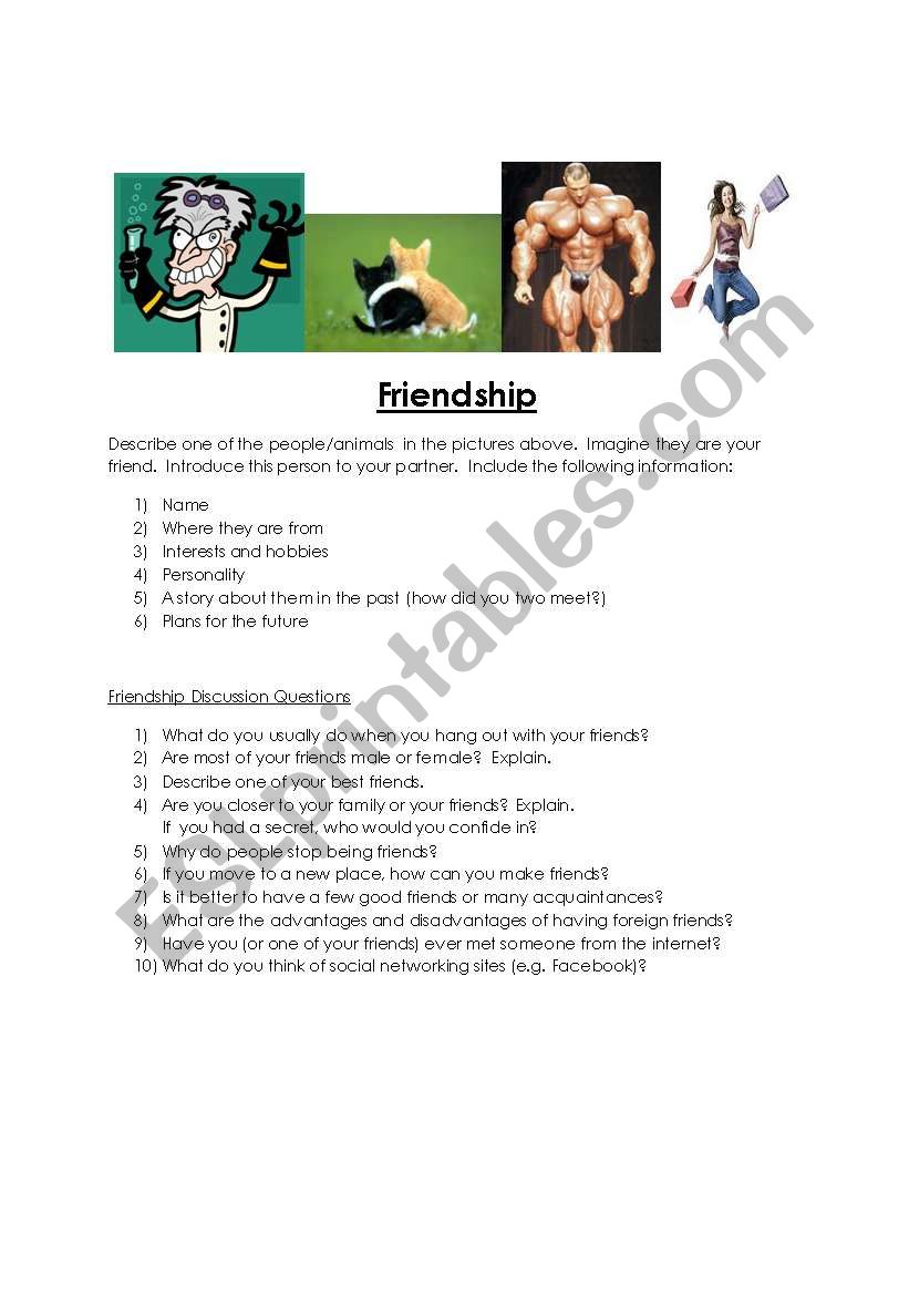 Friendship handout worksheet