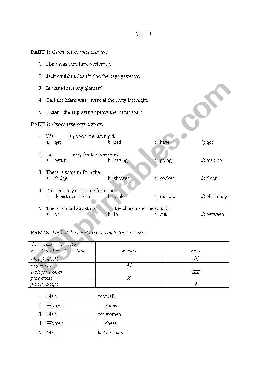 QUIZ 1 worksheet