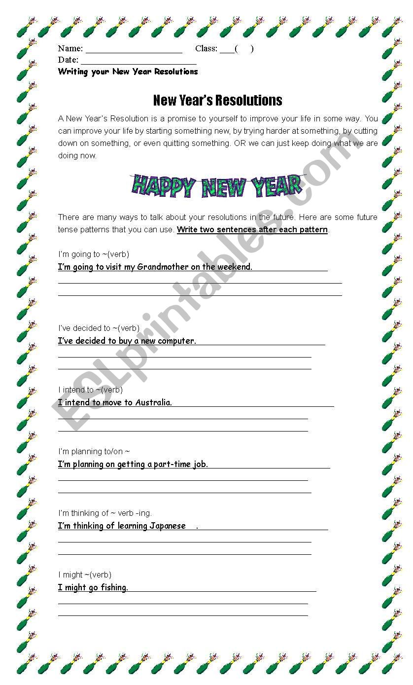 new year resolution worksheet