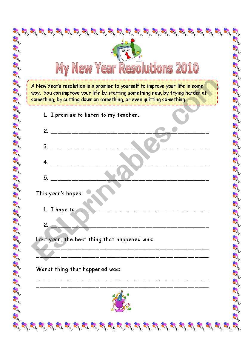 New YearÂ´s Resolutions - ESL worksheet by salaskas1