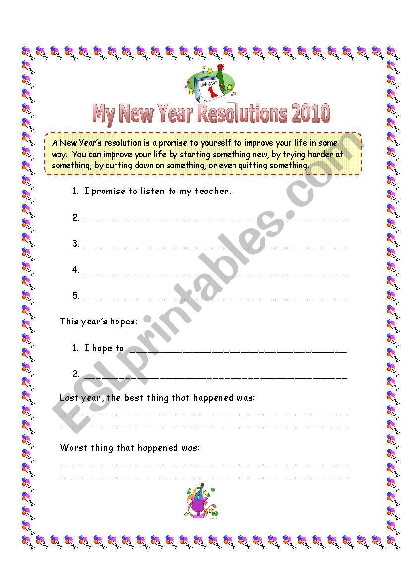 New Years Resolutions worksheet