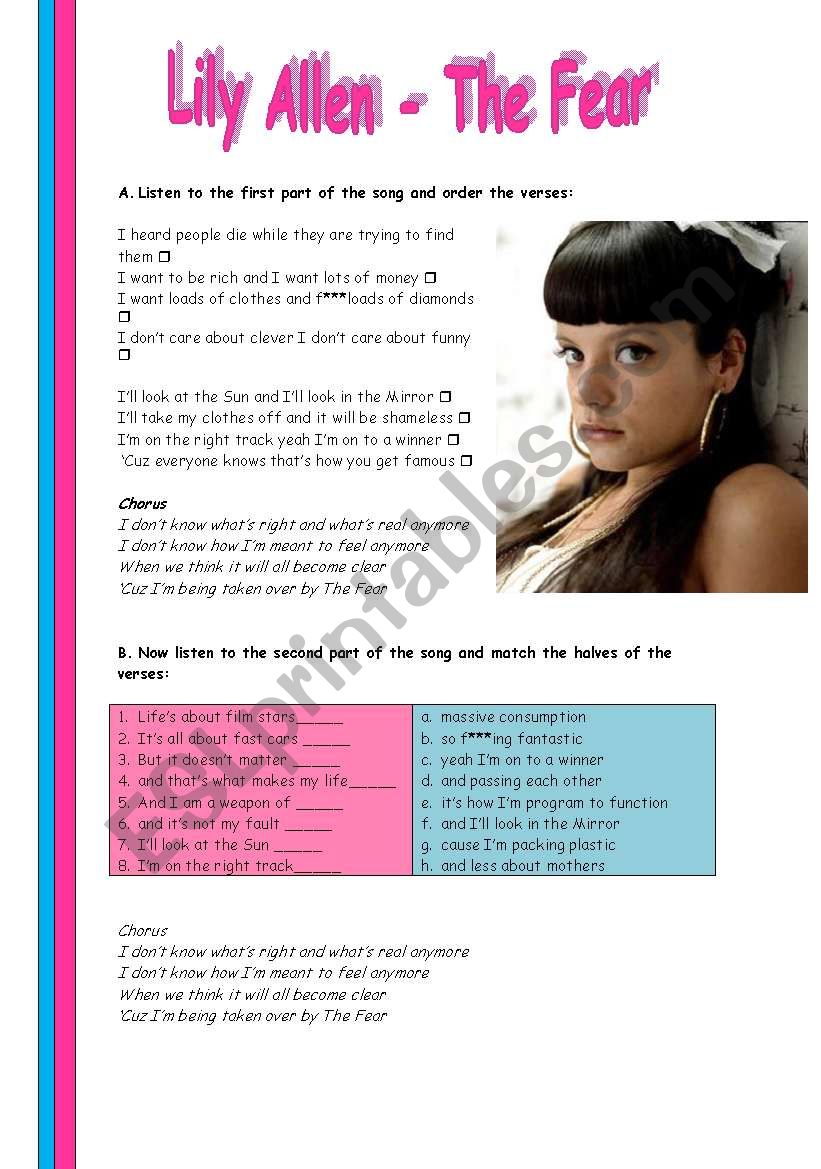 Lily Allen - The fear worksheet