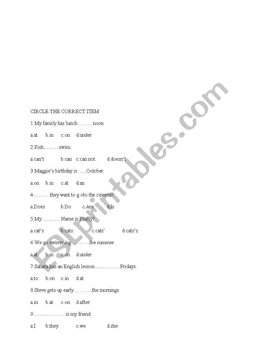 circle the correct item worksheet