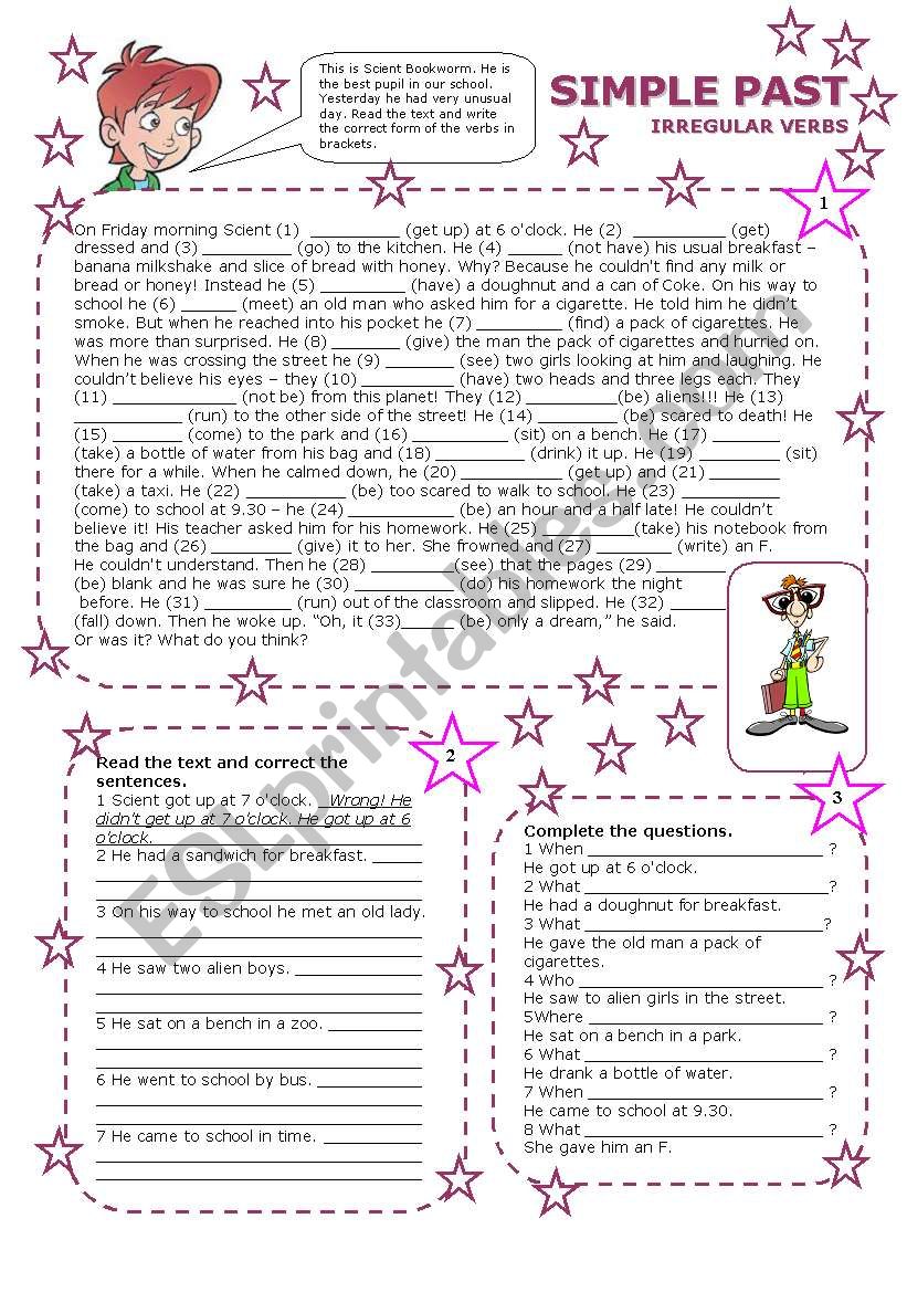 simple past irregular verbs part 3 (2 pages with key)