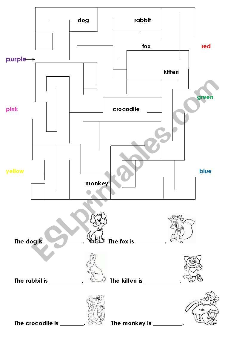 Colours and animals worksheet