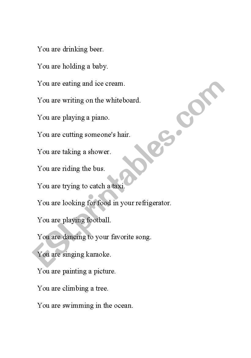 present continuous charades worksheet