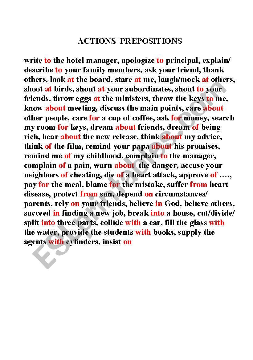 action+prepositions worksheet