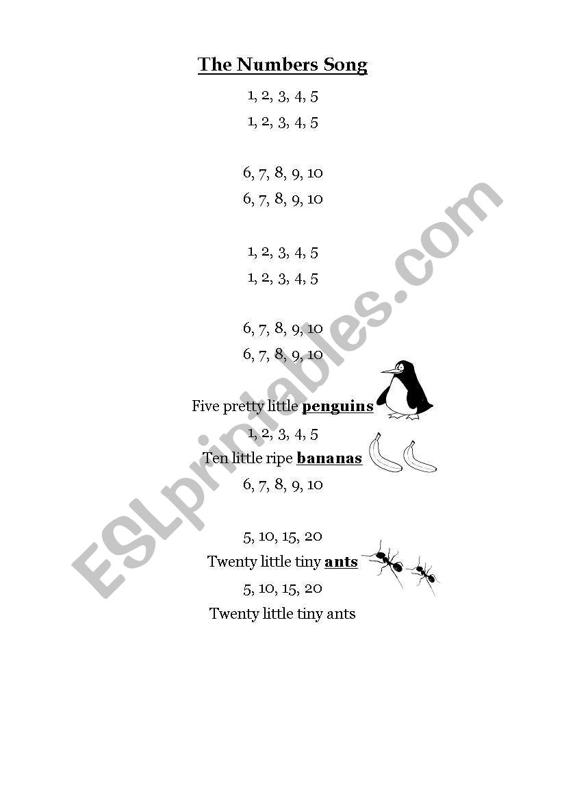 The number song worksheet