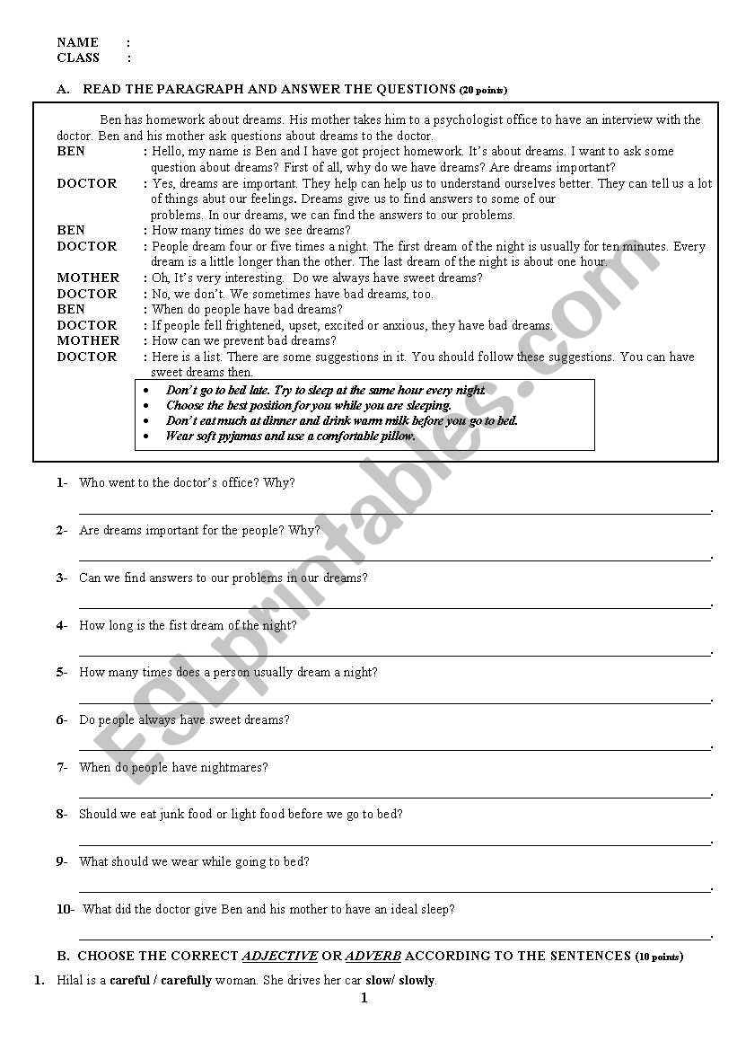 test worksheet