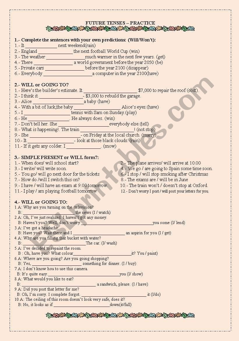 FUTURE PRACTICE worksheet