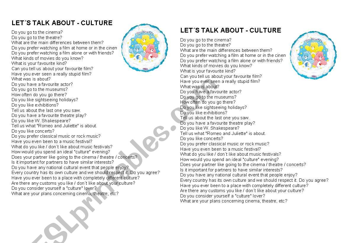 Lets talk about CULTURE worksheet