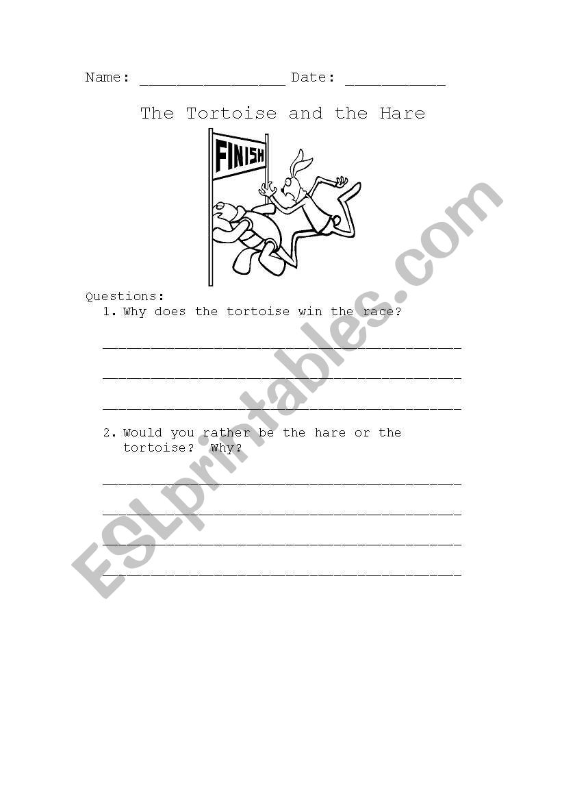 The Tortoise and The Hare worksheet