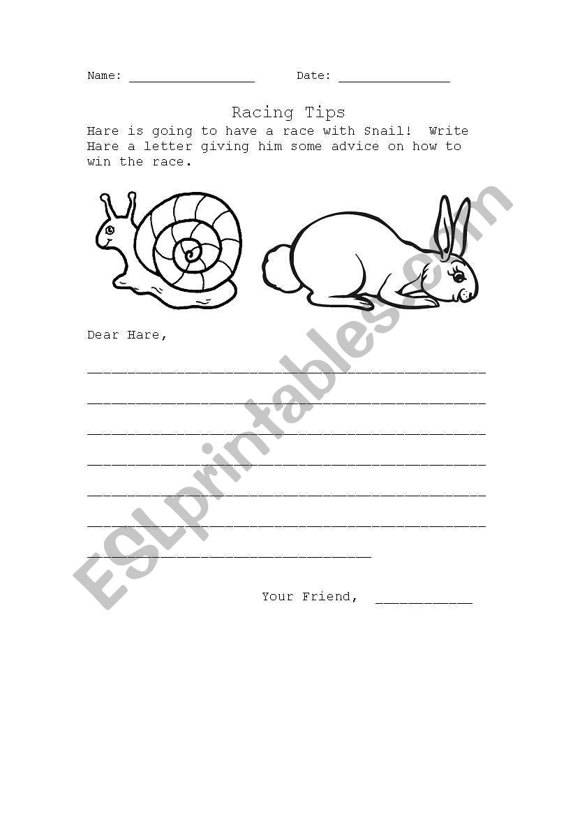 Hare races the Snail worksheet