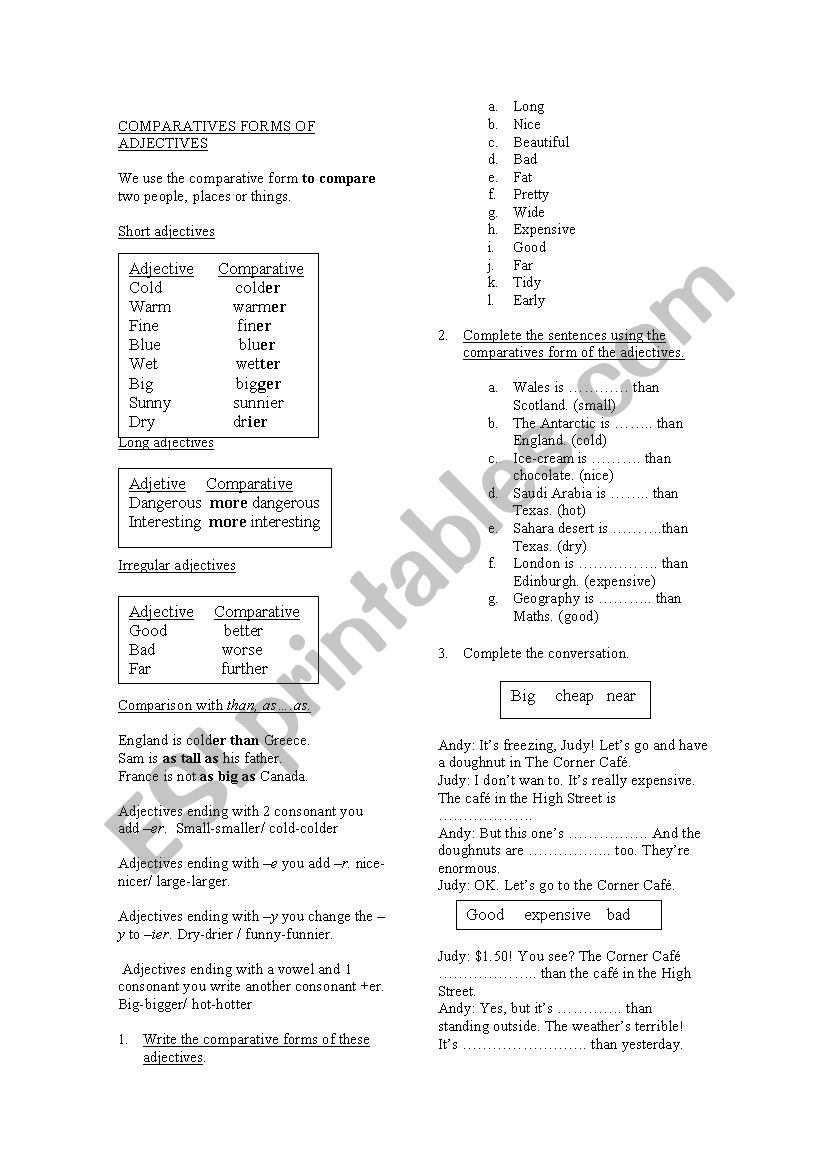 Comparative and Superlative worksheet