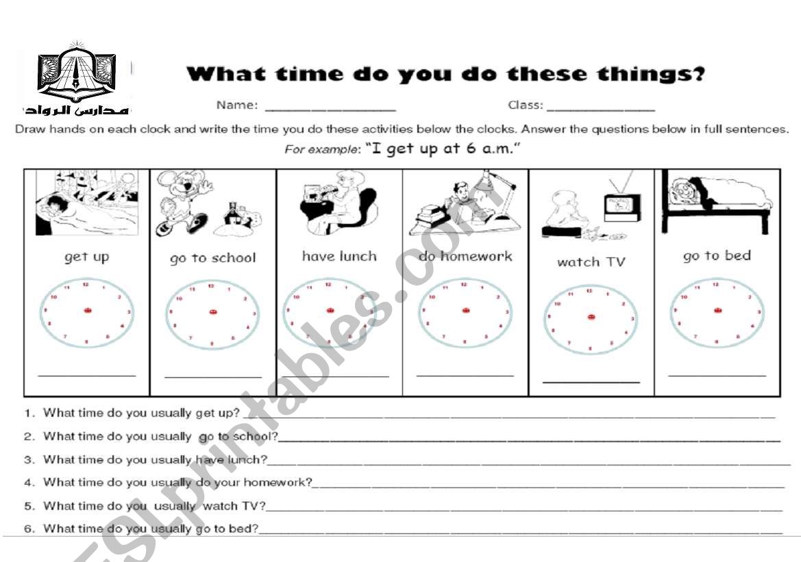 using the clock worksheet