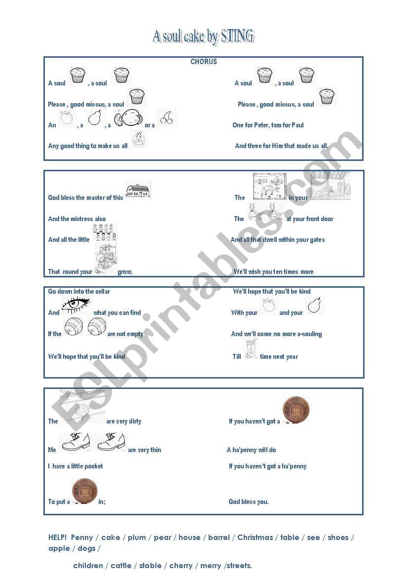 Soul cake by STING worksheet