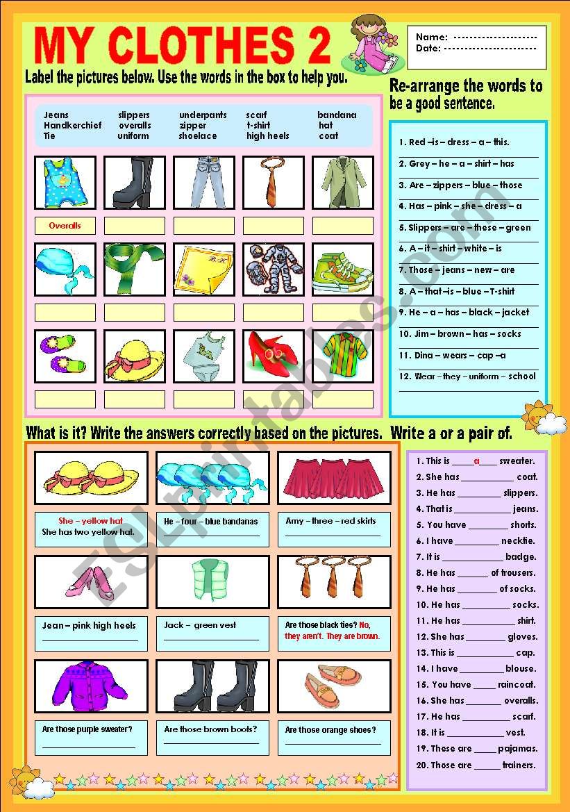 My clothes 2 worksheet