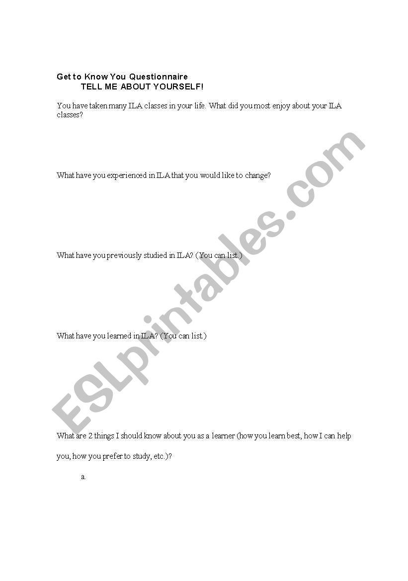 Get to Know You, Part 1 worksheet
