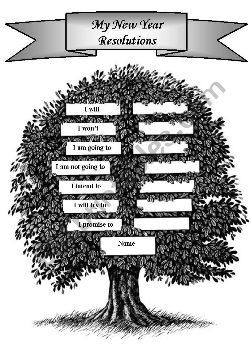 New Year Resolutions Tree worksheet