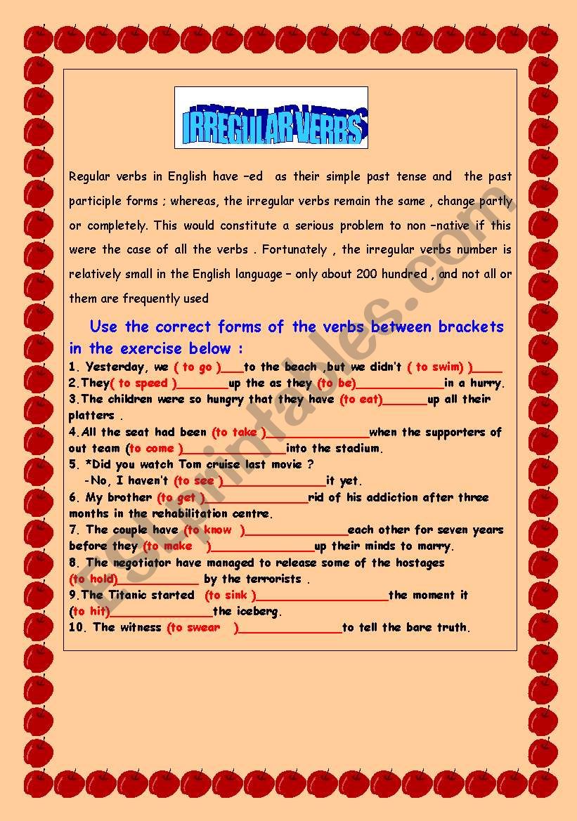 IRREGULAR VERBS worksheet