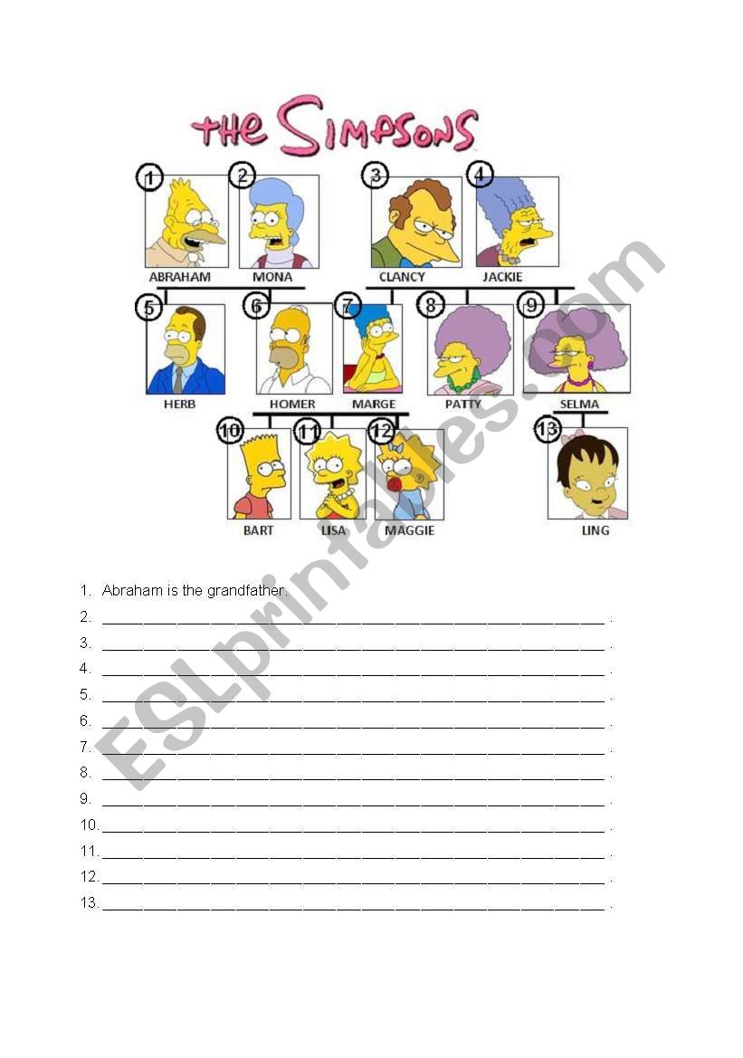 The Simpsons family worksheet