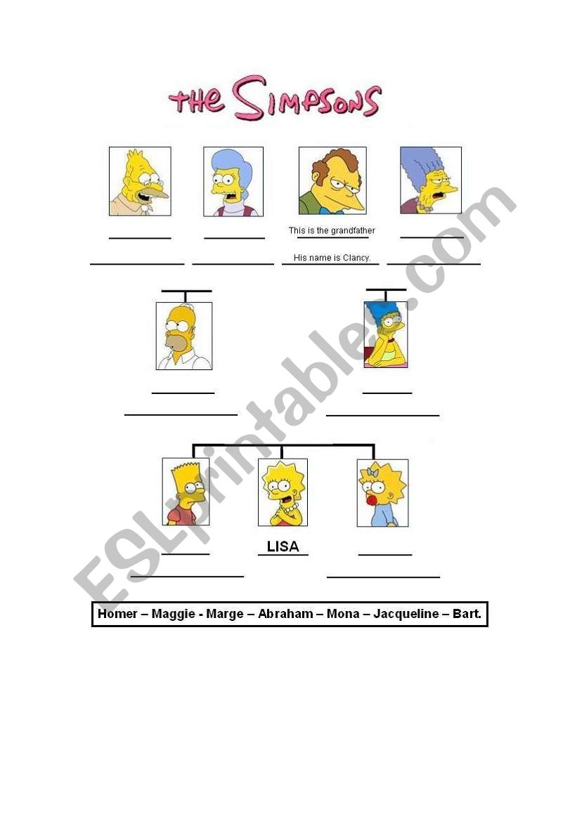 The Simpsons family tree worksheet