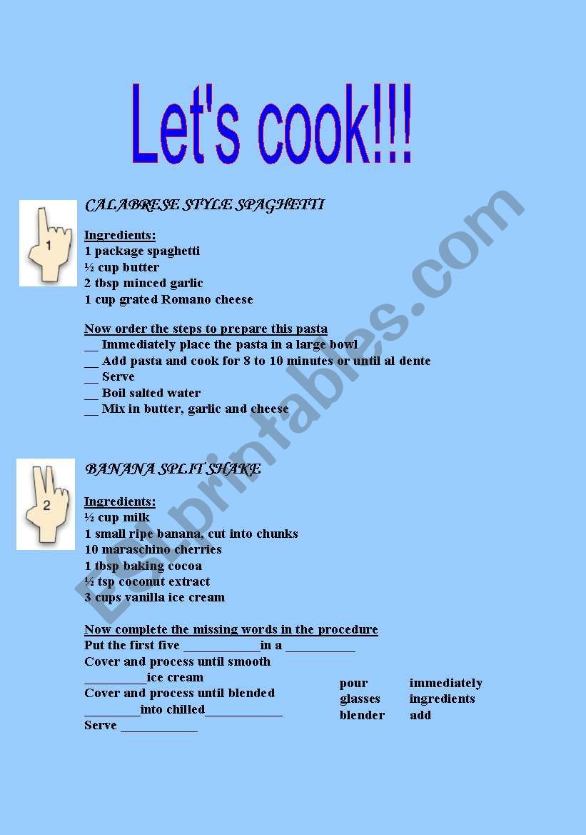 Cooking worksheet