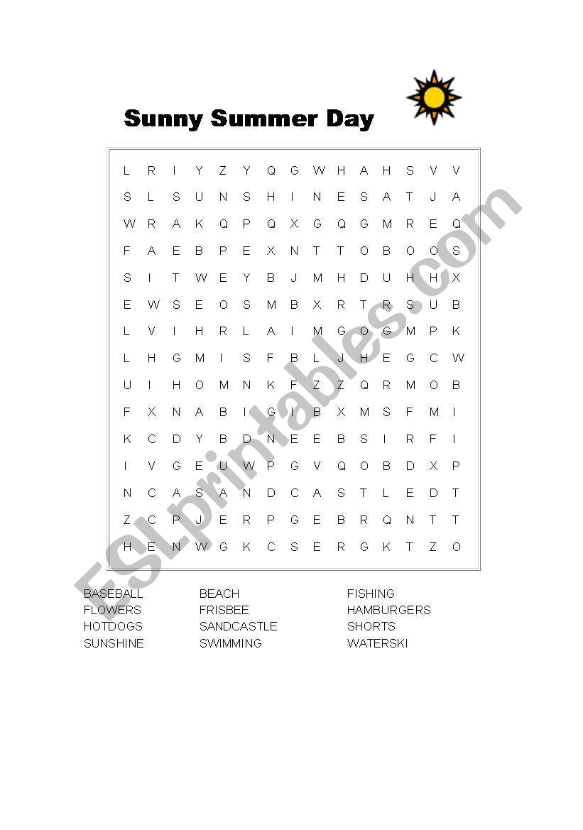 SUMMER CROSSWORD worksheet