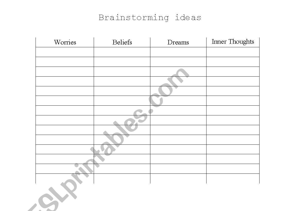 Poetry Brainstorming worksheet