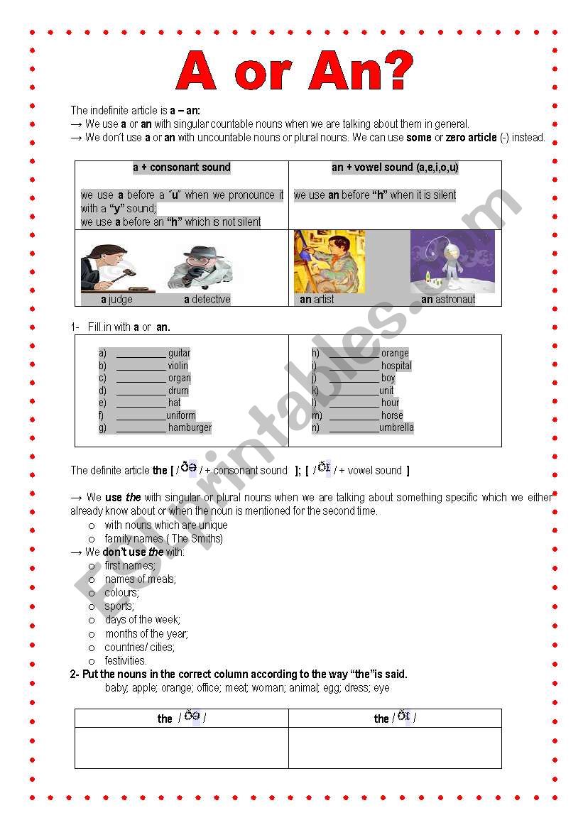 Indefinite and definite articles