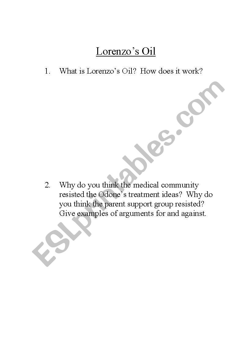 Lorenzos Oil worksheet