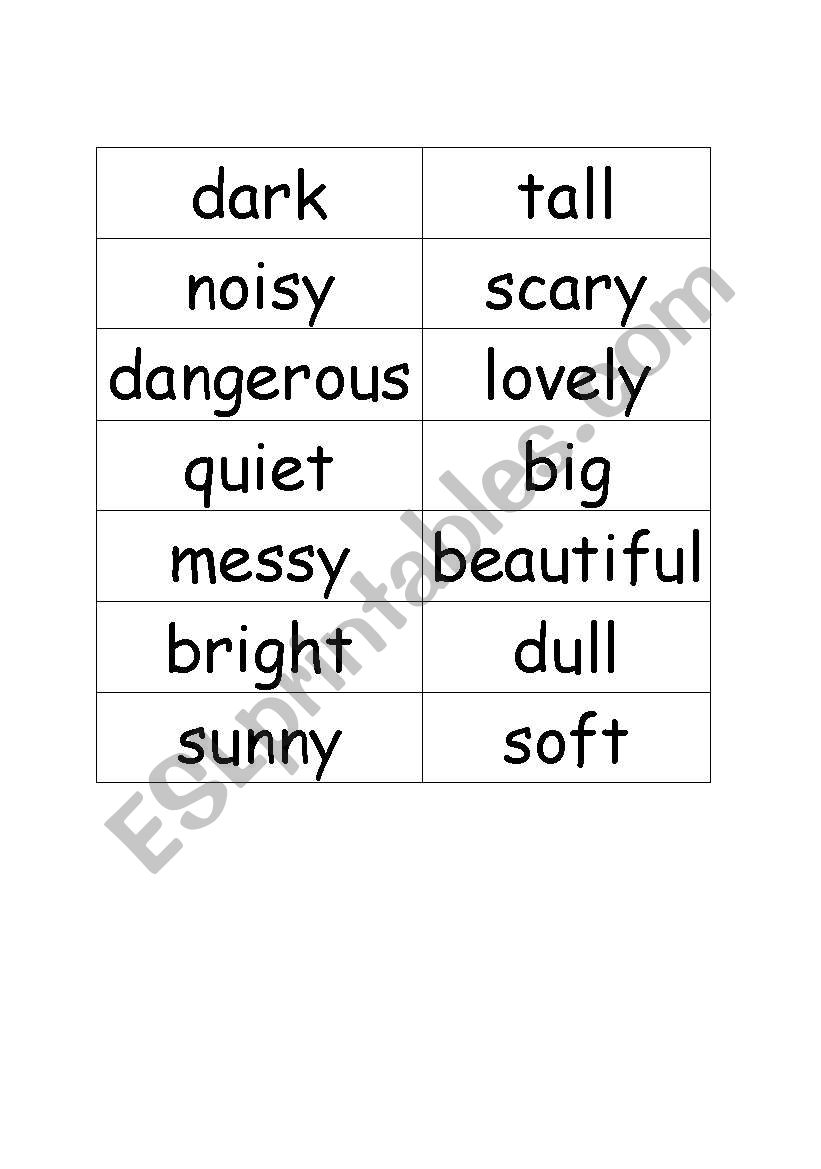 Adjectives for settings worksheet