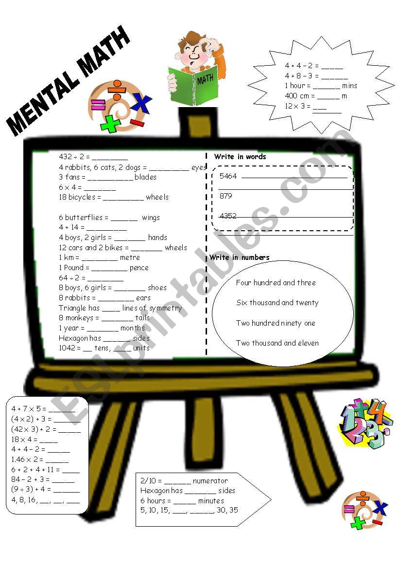 MENTAL MATHS worksheet